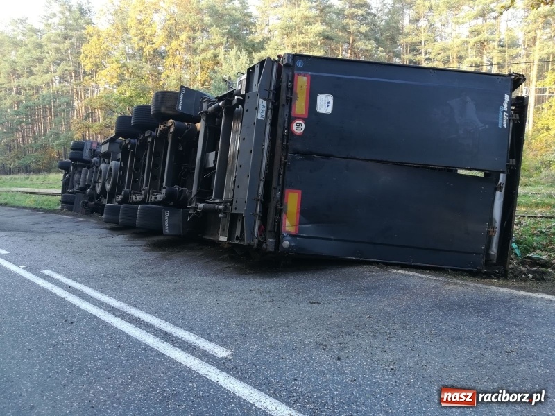Zdjęcie w galerii na portalu naszraciborz.pl: Rudy Paproć. Ciężarówka wjechała do rowu i zablokowała torowisko  wiadomości z regionu