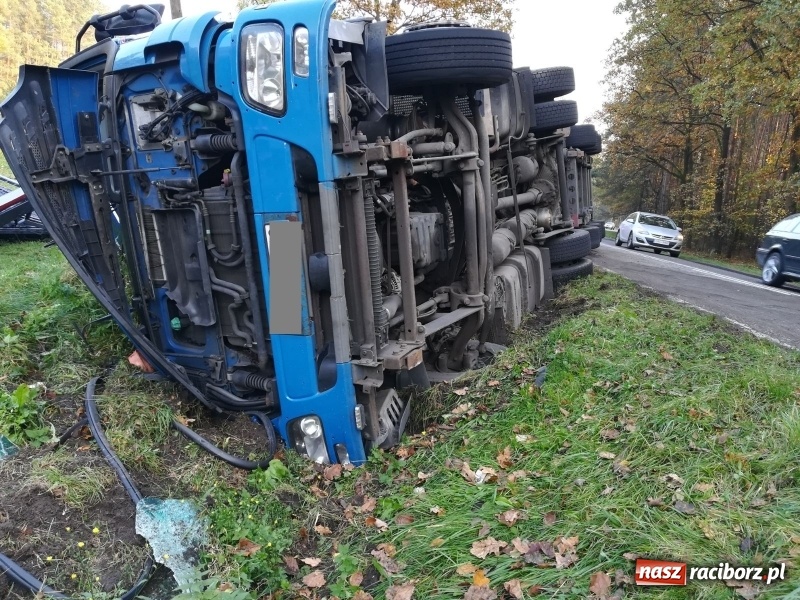 Zdjęcie w galerii na portalu naszraciborz.pl: Rudy Paproć. Ciężarówka wjechała do rowu i zablokowała torowisko  wiadomości z regionu