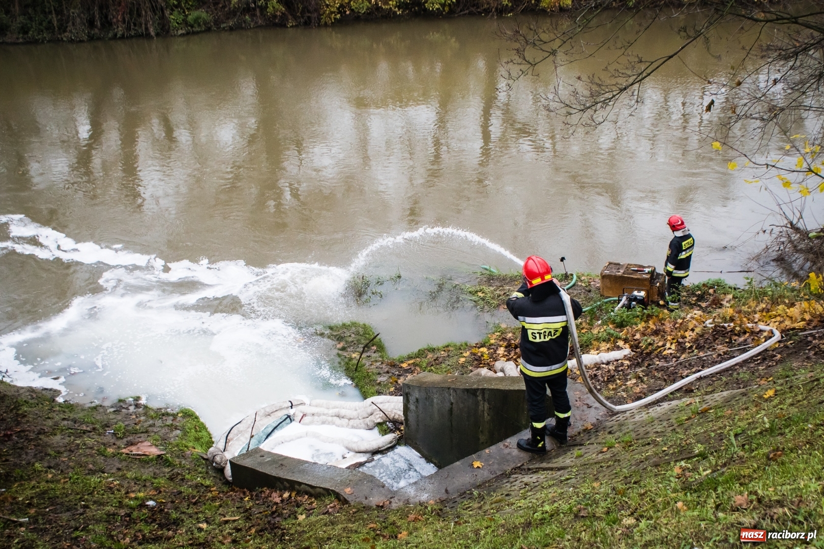 Zdjęcie w galerii na portalu naszraciborz.pl: Biała substancja w Odrze. Pochodziła z pobliskiej fabryki wiadomości z regionu