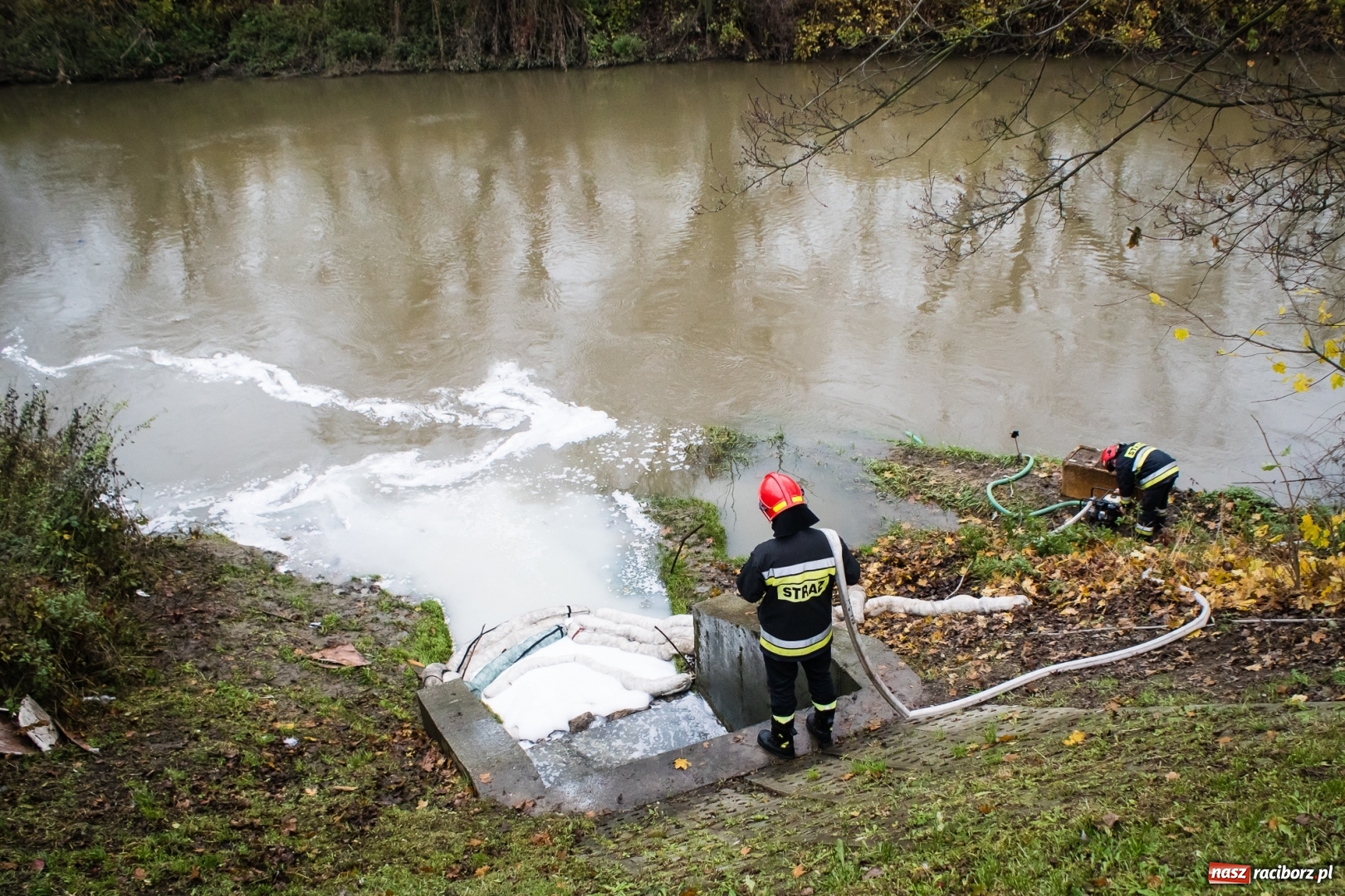 Zdjęcie w galerii na portalu naszraciborz.pl: Biała substancja w Odrze. Pochodziła z pobliskiej fabryki wiadomości z regionu