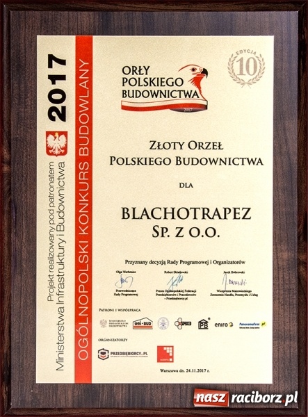 Zdjęcie w galerii na portalu naszraciborz.pl: Blachotrapez nagrodzony Złotym Orłem Polskiego Budownictwa 2017 wiadomości z regionu