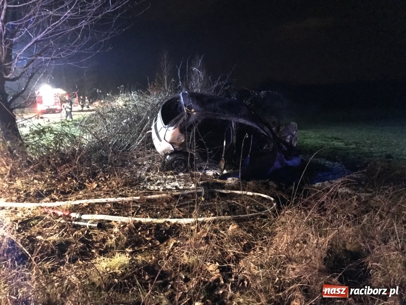 Zdjęcie w galerii na portalu naszraciborz.pl: Tragedia na drodze Racibórz Markowice-Babice. Opel uderzył w drzewo i stanął w płomieniach. Nie żyje 16-letnia dziewczyna wiadomości z regionu
