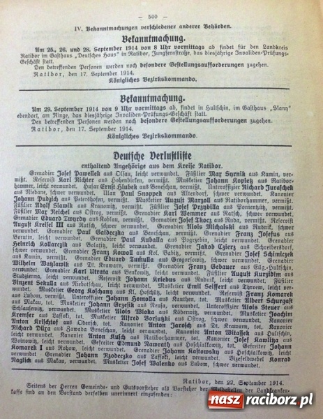 Zdjęcie w galerii na portalu naszraciborz.pl: Racibórz i ziemia raciborska w okresie wielkiej wojny 1914-1918 cz. 14 wiadomości z regionu