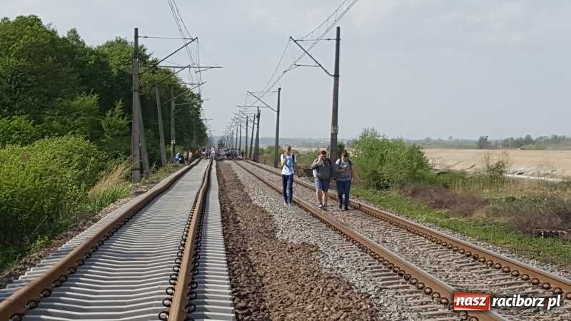 Zdjęcie w galerii na portalu naszraciborz.pl: Na torowisku linii Racibórz-Chałupki pojawiła się wczoraj spora grupa osób wiadomości z regionu