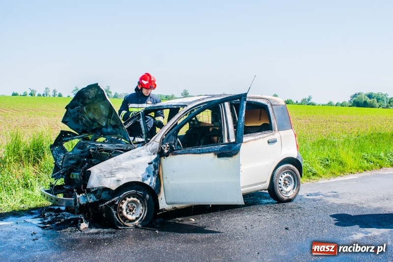 Zdjęcie w galerii na portalu naszraciborz.pl: Fiat panda spłonął na drodze Wojnowice-Lekartów wiadomości z regionu