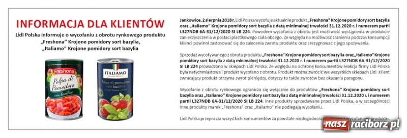 Zdjęcie w galerii na portalu naszraciborz.pl: W dwóch produktach na półkach Lidla znaleziono plastik  wiadomości z regionu