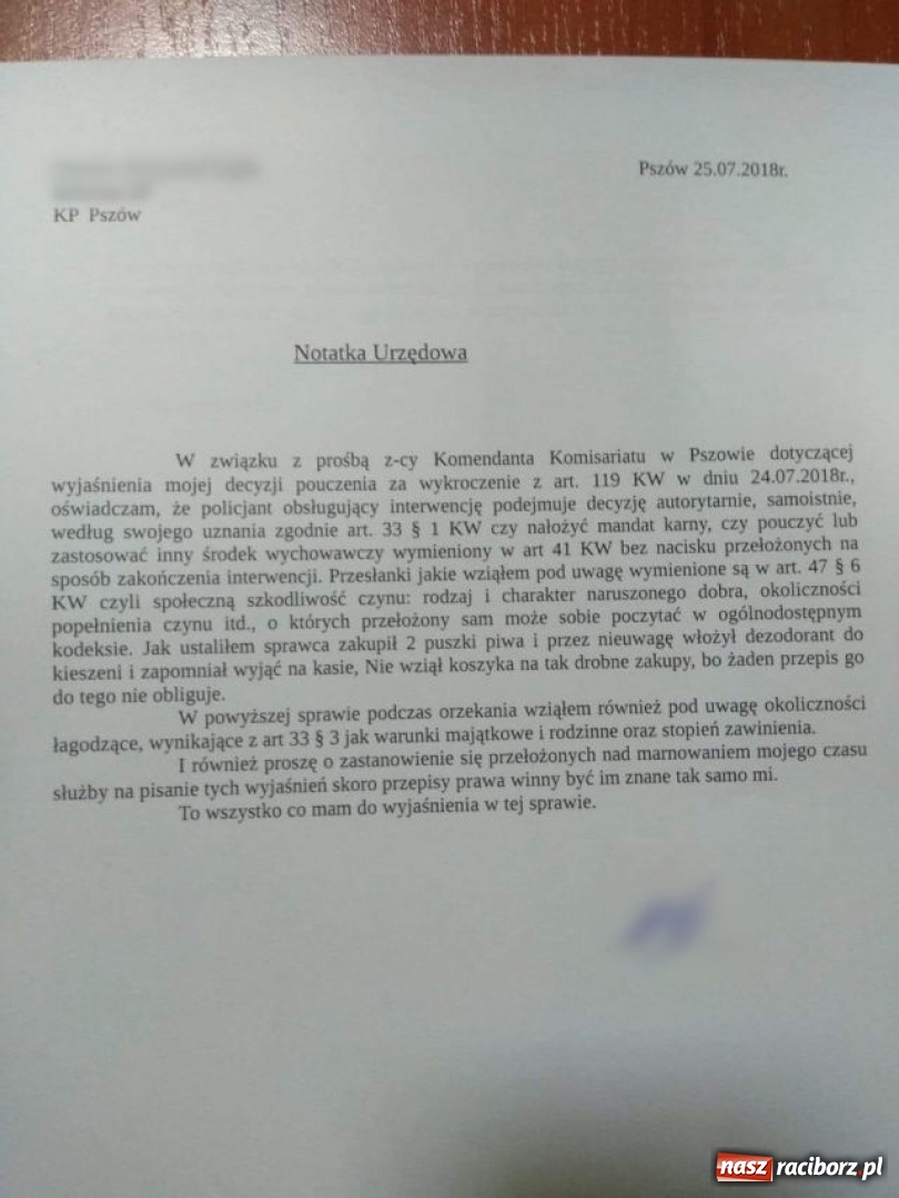 Zdjęcie w galerii na portalu naszraciborz.pl: Protest policji. Komendant kazał tłumaczyć się podwładnemu z pouczenia  wiadomości z regionu