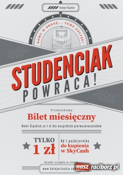 Zdjęcie w galerii na portalu naszraciborz.pl: Studenciak powraca! Bilet miesięczny Kolei Śląskich za złotówkę wiadomości z regionu