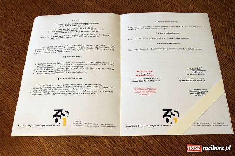Zdjęcie w galerii na portalu naszraciborz.pl: I LO podpisało umowę o współpracy z RCKiK wiadomości z regionu