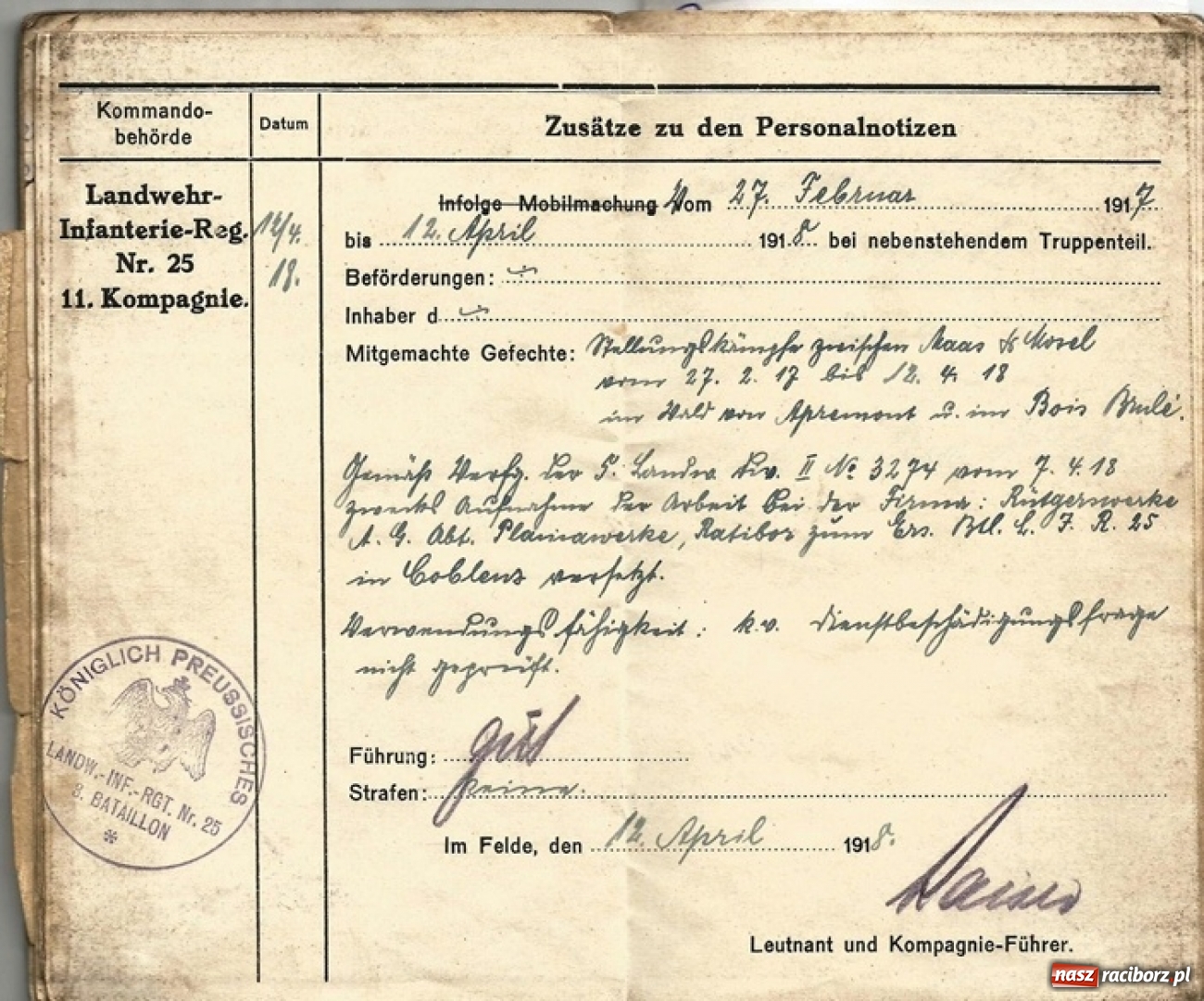 Zdjęcie w galerii na portalu naszraciborz.pl: Szwadron huzarów z Raciborza wyrusza na front  wiadomości z regionu