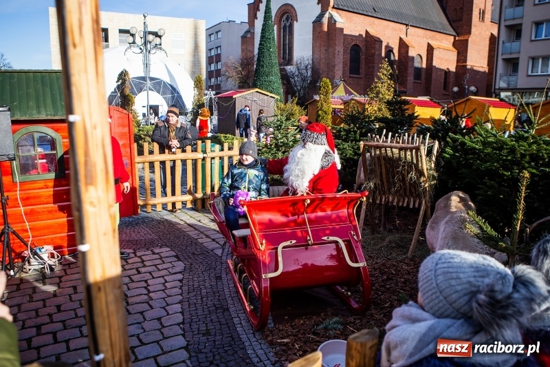 Zdjęcie w galerii na portalu naszraciborz.pl: Zagroda z Mikołajem i żywymi reniferami na rynku wiadomości z regionu