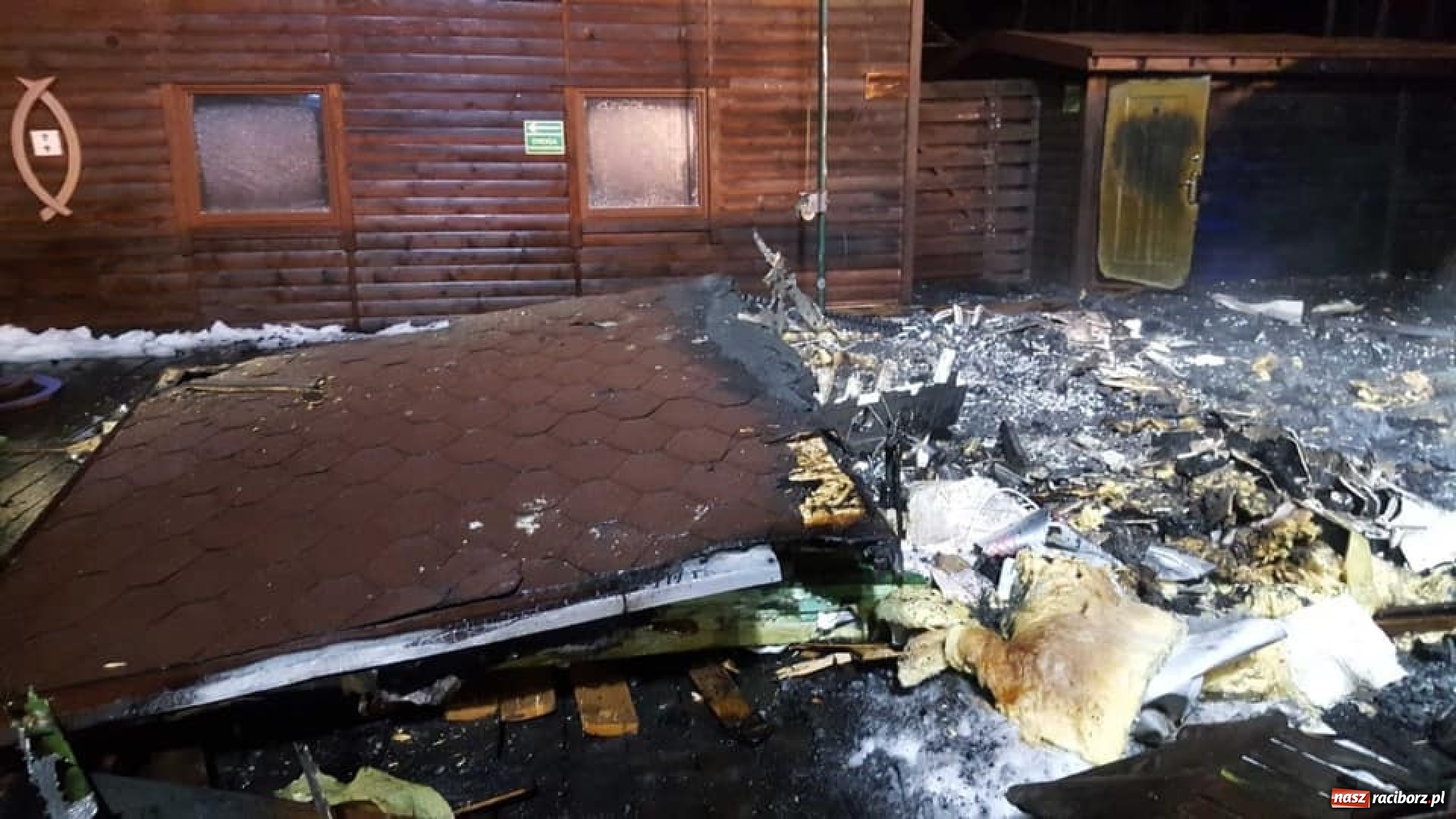 Zdjęcie w galerii na portalu naszraciborz.pl: Nocny pożar w ośrodku wypoczynkowym w Szymocicach. Paliły się pomieszczenia techniczne i kompleks SPA wiadomości z regionu