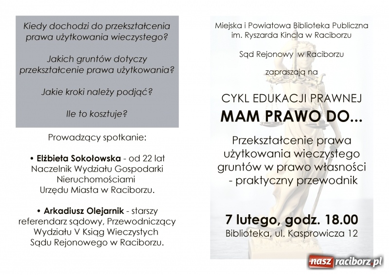 Zdjęcie w galerii na portalu naszraciborz.pl: Mam prawo do... Sąd i biblioteka zapraszają na wykład edukacji prawnej  wiadomości z regionu