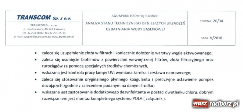 Zdjęcie w galerii na portalu naszraciborz.pl: NIE JEST DOBRZE! Dotarliśmy do raportu o filtrach w H2Ostróg  wiadomości z regionu