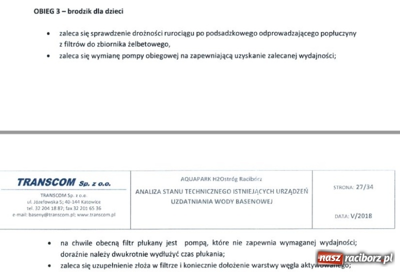 Zdjęcie w galerii na portalu naszraciborz.pl: NIE JEST DOBRZE! Dotarliśmy do raportu o filtrach w H2Ostróg  wiadomości z regionu