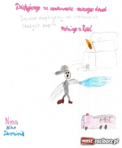 Zdjęcie w galerii na portalu naszraciborz.pl: Nina, Niko i Dominik dziękują raciborskim strażakom  wiadomości z regionu