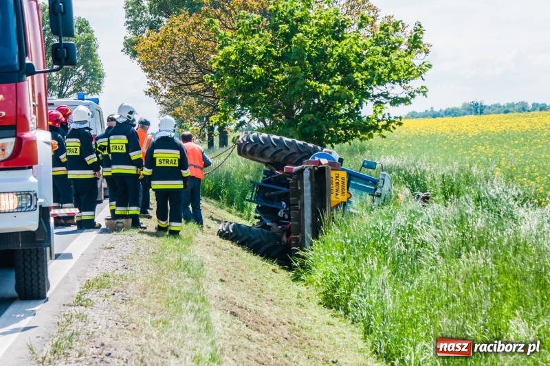 Zdjęcie w galerii na portalu naszraciborz.pl: Pechowe koszenie na DK 45. Traktor stoczył się do rowu  wiadomości z regionu