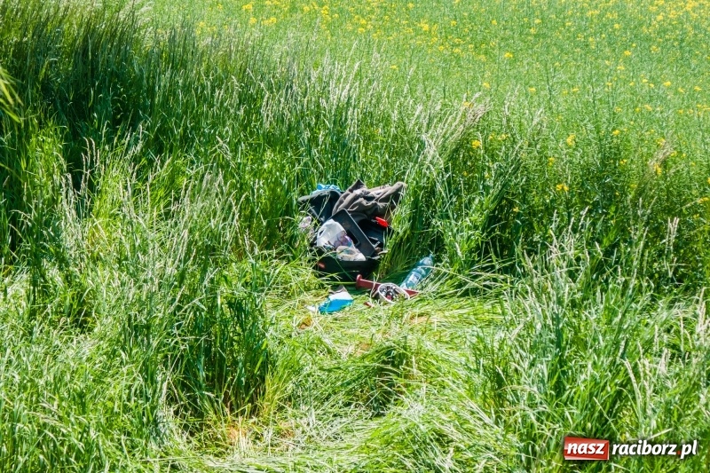 Zdjęcie w galerii na portalu naszraciborz.pl: Pechowe koszenie na DK 45. Traktor stoczył się do rowu  wiadomości z regionu