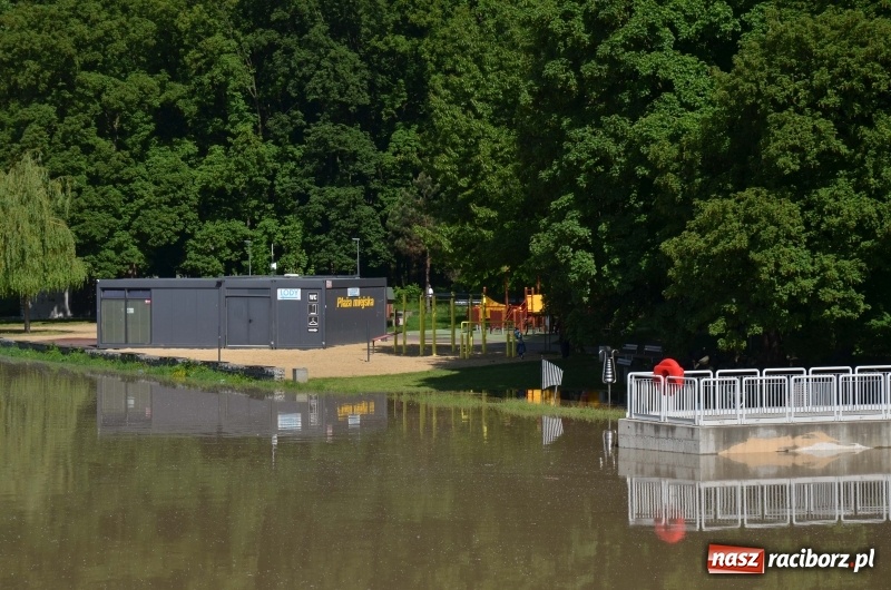 Zdjęcie w galerii na portalu naszraciborz.pl: Wezbranie 2019 - najwyższy stan na Odrze miejskiej. Wizyta komendanta głównego straży pożarnej wiadomości z regionu