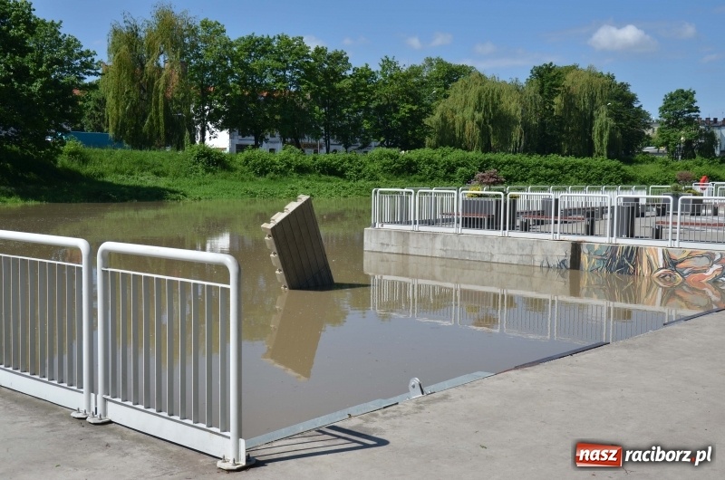 Zdjęcie w galerii na portalu naszraciborz.pl: Wezbranie 2019 - najwyższy stan na Odrze miejskiej. Wizyta komendanta głównego straży pożarnej wiadomości z regionu