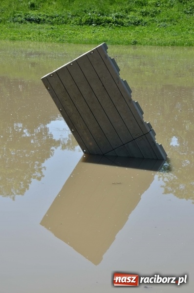 Zdjęcie w galerii na portalu naszraciborz.pl: Wezbranie 2019 - najwyższy stan na Odrze miejskiej. Wizyta komendanta głównego straży pożarnej wiadomości z regionu