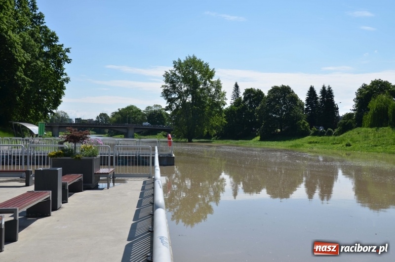 Zdjęcie w galerii na portalu naszraciborz.pl: Wezbranie 2019 - najwyższy stan na Odrze miejskiej. Wizyta komendanta głównego straży pożarnej wiadomości z regionu