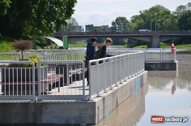 Zdjęcie w galerii na portalu naszraciborz.pl: Wezbranie 2019 - najwyższy stan na Odrze miejskiej. Wizyta komendanta głównego straży pożarnej wiadomości z regionu