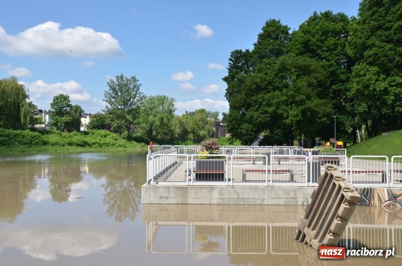 Zdjęcie w galerii na portalu naszraciborz.pl: Wezbranie 2019 - najwyższy stan na Odrze miejskiej. Wizyta komendanta głównego straży pożarnej wiadomości z regionu