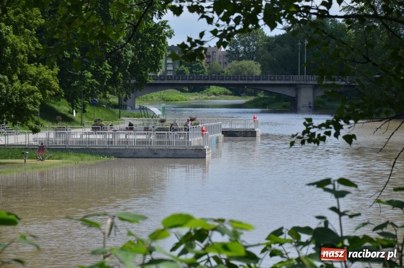 Zdjęcie w galerii na portalu naszraciborz.pl: Wezbranie 2019 - najwyższy stan na Odrze miejskiej. Wizyta komendanta głównego straży pożarnej wiadomości z regionu