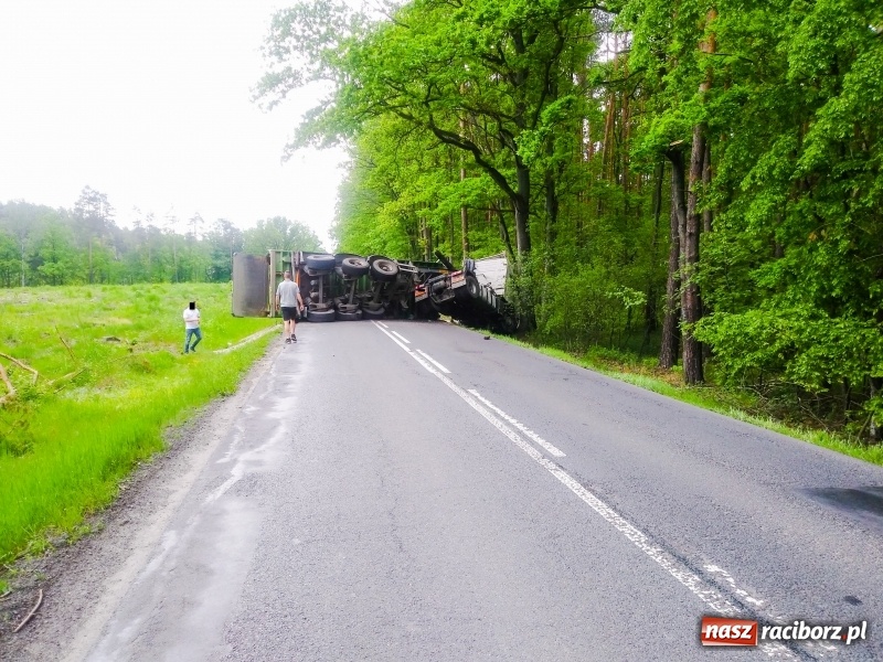Zdjęcie w galerii na portalu naszraciborz.pl: Ciągnik z naczepą wywrócił się na trasie Racibórz-Gliwice [FOTO] wiadomości z regionu