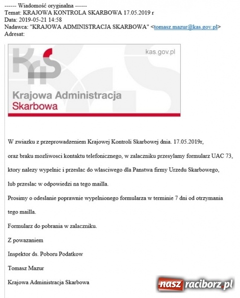 Zdjęcie w galerii na portalu naszraciborz.pl: Śląska skarbówka ostrzega przed groźnymi mailami  wiadomości z regionu
