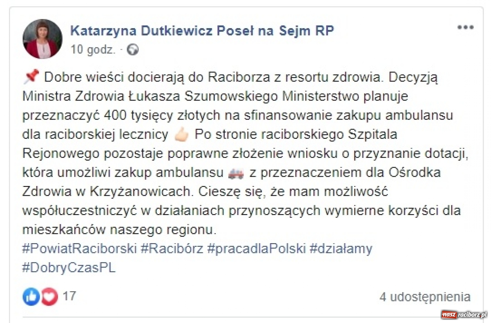 Zdjęcie w galerii na portalu naszraciborz.pl: Ekspresowe tempo z nową karetką. Jest kasa, potrzeba wniosku wiadomości z regionu