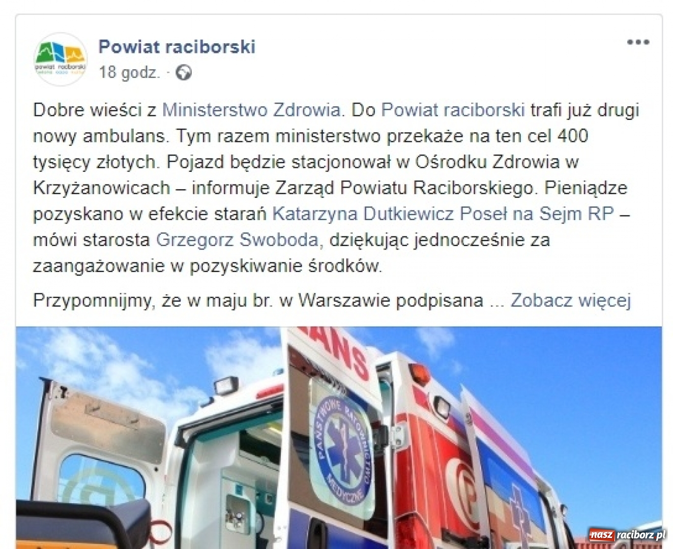 Zdjęcie w galerii na portalu naszraciborz.pl: Ekspresowe tempo z nową karetką. Jest kasa, potrzeba wniosku wiadomości z regionu