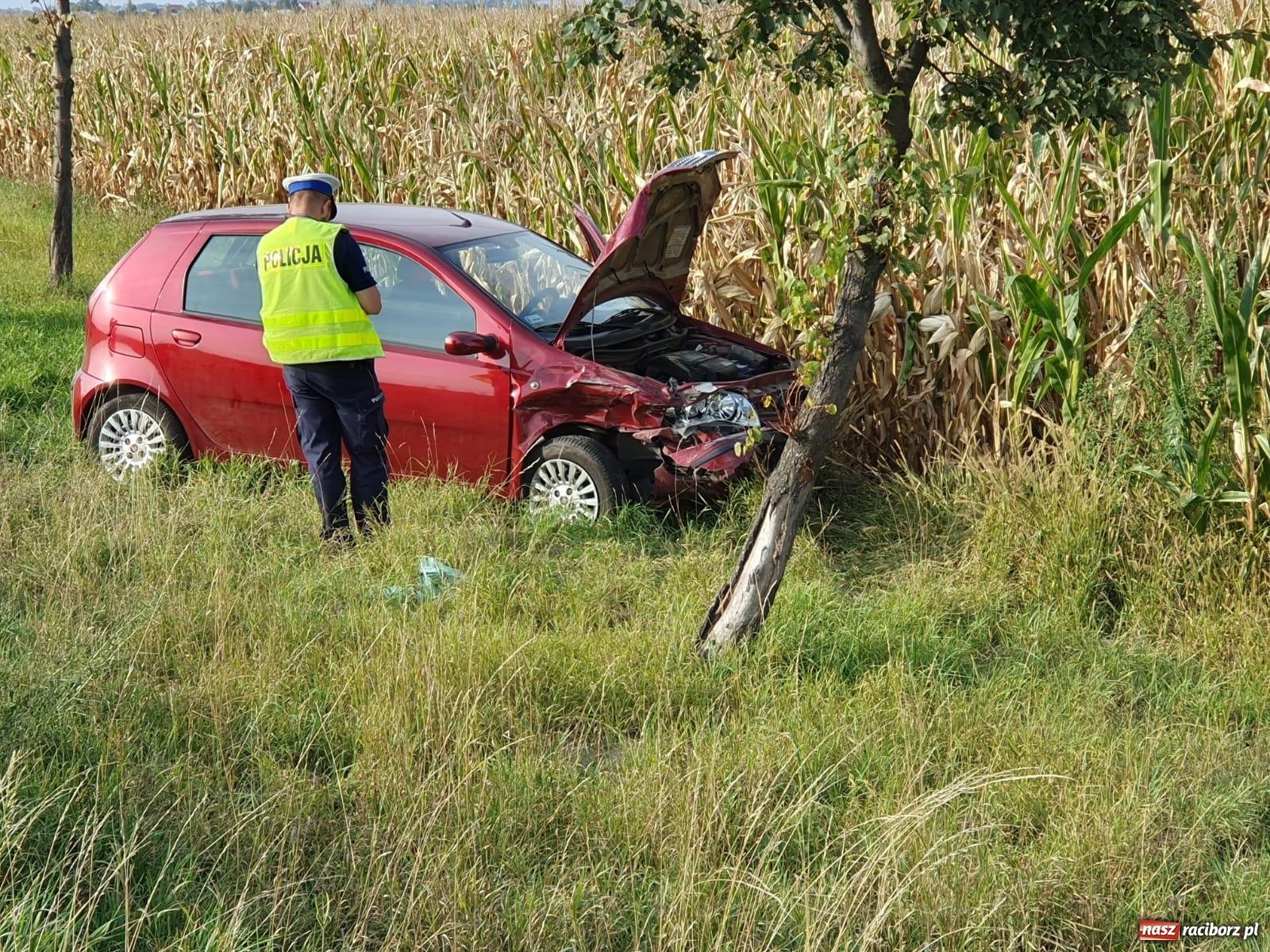 Zdjęcie w galerii na portalu naszraciborz.pl: Groźne zderzenie pojazdów na DK 45 przed Bieńkowicami [FOTO] wiadomości z regionu