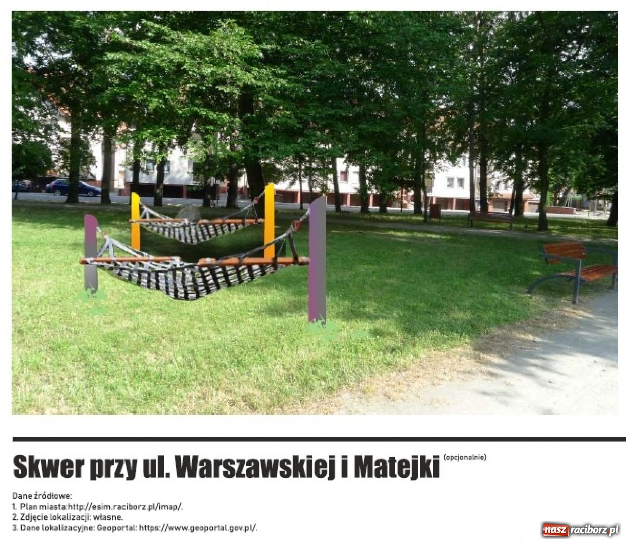 Zdjęcie w galerii na portalu naszraciborz.pl: Hamaki w centrum miasta. Autorka pokazuje wizualizacje  wiadomości z regionu