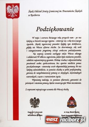 Zdjęcie w galerii na portalu naszraciborz.pl: Podziękowanie dla Straży Granicznej za akcję powodziową 2010 wiadomości z regionu