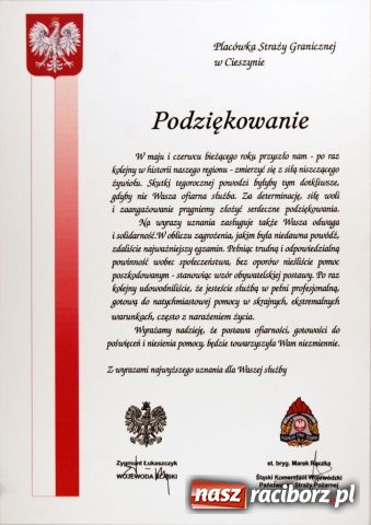 Zdjęcie w galerii na portalu naszraciborz.pl: Podziękowanie dla Straży Granicznej za akcję powodziową 2010 wiadomości z regionu