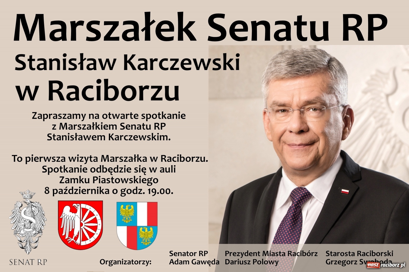 Zdjęcie w galerii na portalu naszraciborz.pl: Marszałek Senatu odwiedzi Racibórz wiadomości z regionu