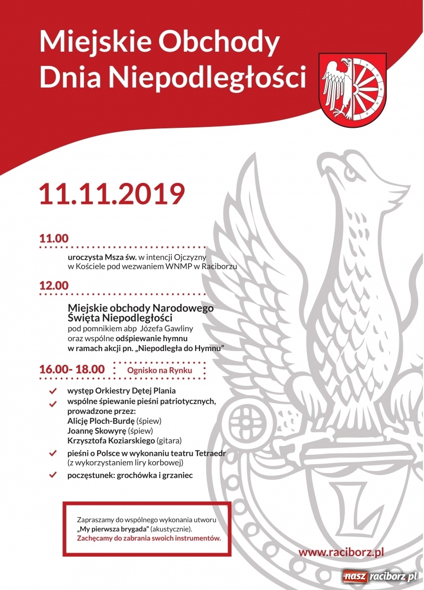 Zdjęcie w galerii na portalu naszraciborz.pl: Święto Niepodległości w nowej formule. Na rynku zapłonie ognisko  wiadomości z regionu