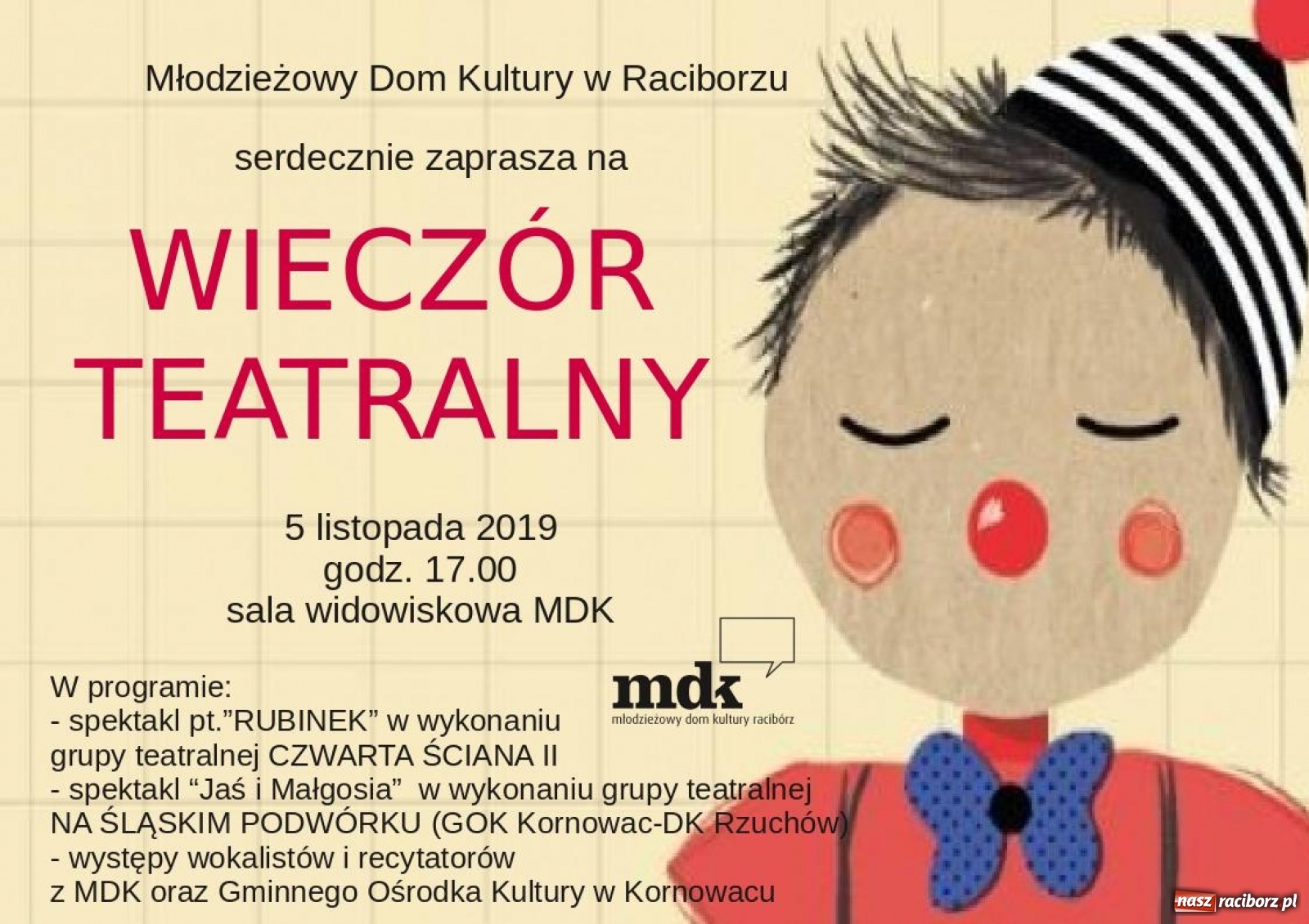 Zdjęcie w galerii na portalu naszraciborz.pl: MDK zaprasza na Wieczór teatralny i koncert jesienny wiadomości z regionu