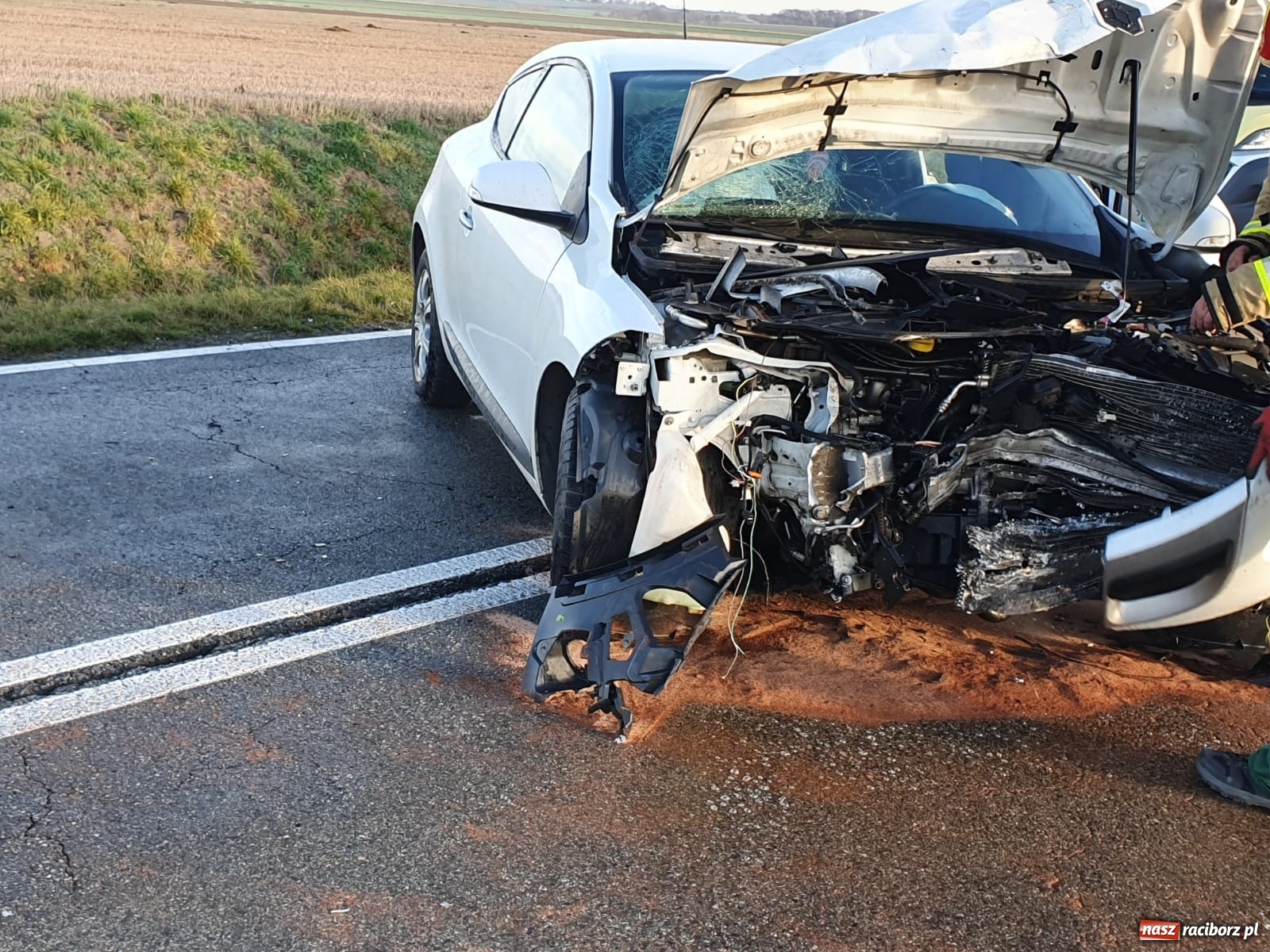 Zdjęcie w galerii na portalu naszraciborz.pl: Czołowe zderzenie na trasie Racibórz-Kornice [FOTO] wiadomości z regionu