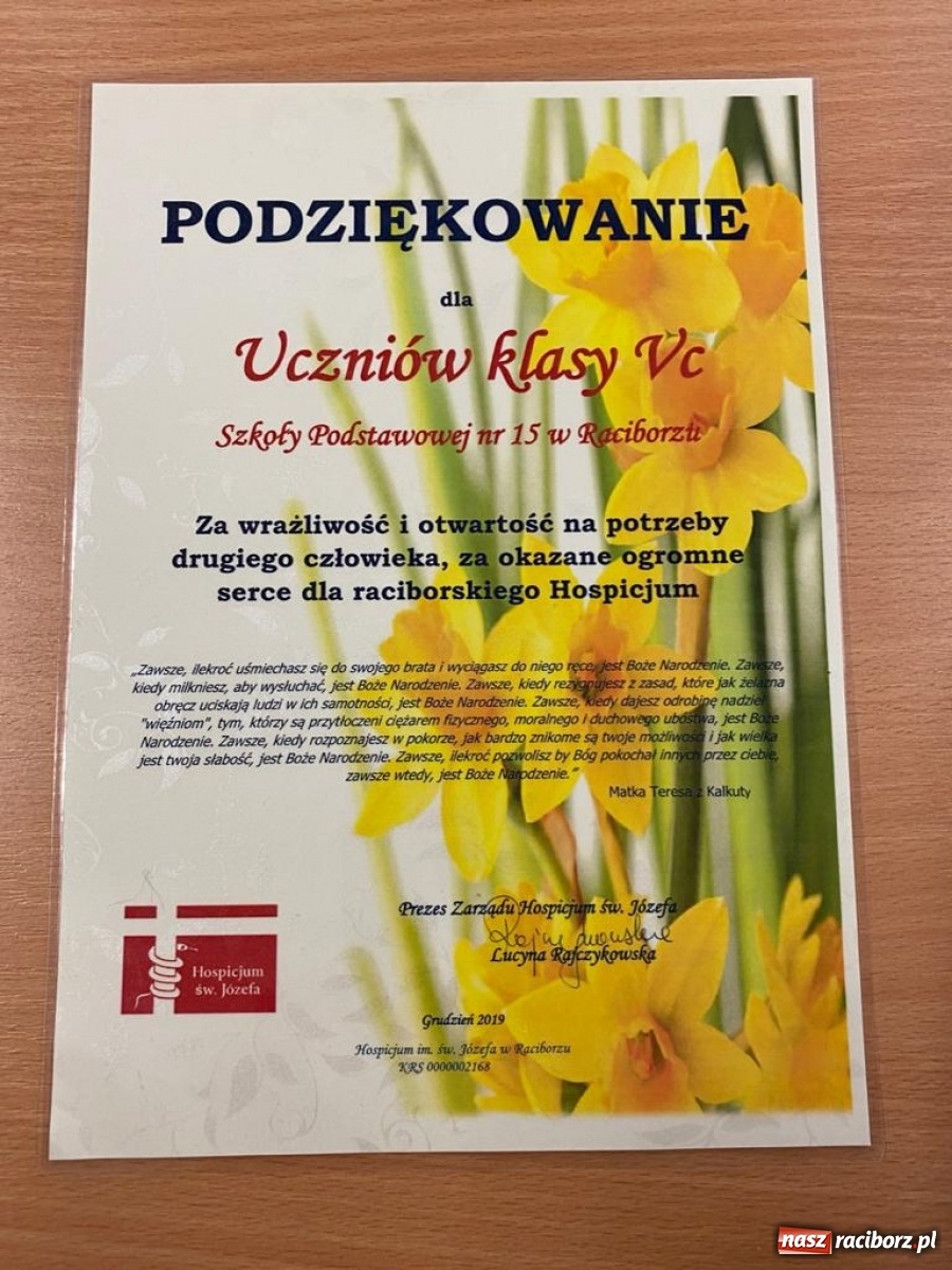 Zdjęcie w galerii na portalu naszraciborz.pl: SP 15 wspiera raciborskie hospicjum  wiadomości z regionu