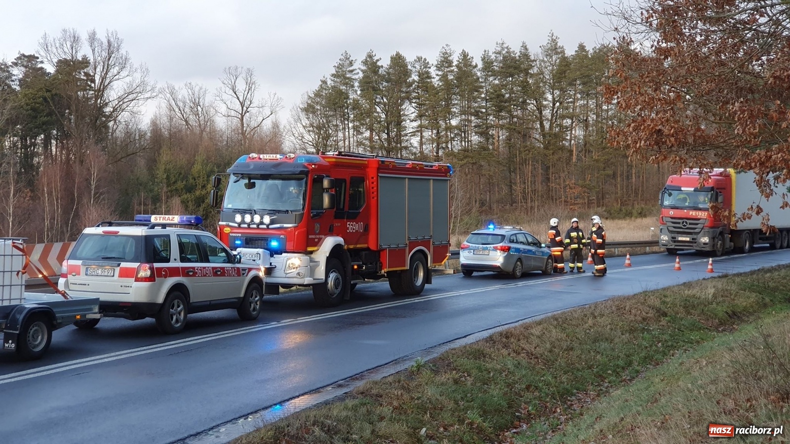 Zdjęcie w galerii na portalu naszraciborz.pl: Ciężarówka wypadła z drogi Racibórz-Rudy  wiadomości z regionu
