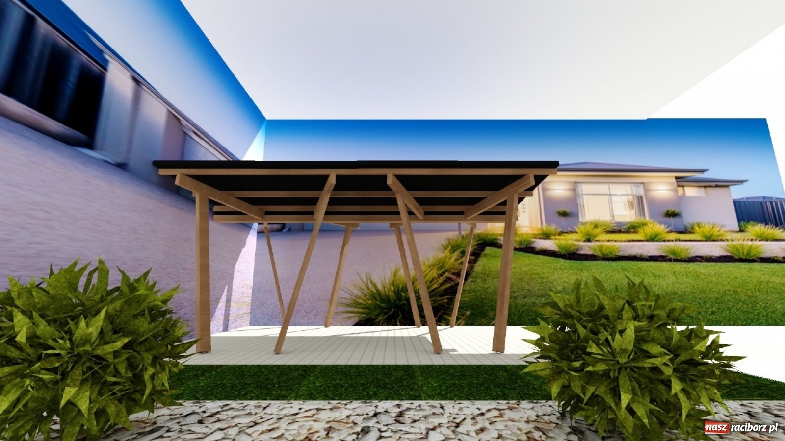 Zdjęcie w galerii na portalu naszraciborz.pl: Zadaszenie na samochód pełniące funkcję wiaty fotowoltaicznej wiadomości z regionu