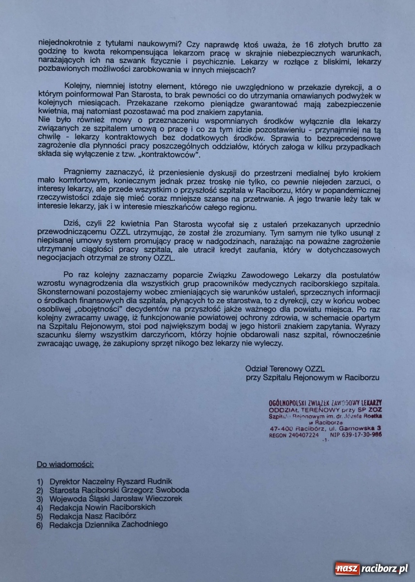 Zdjęcie w galerii na portalu naszraciborz.pl: Lekarze o premiach i płytkim przekazie zniekształcającym rzeczywistość wiadomości z regionu