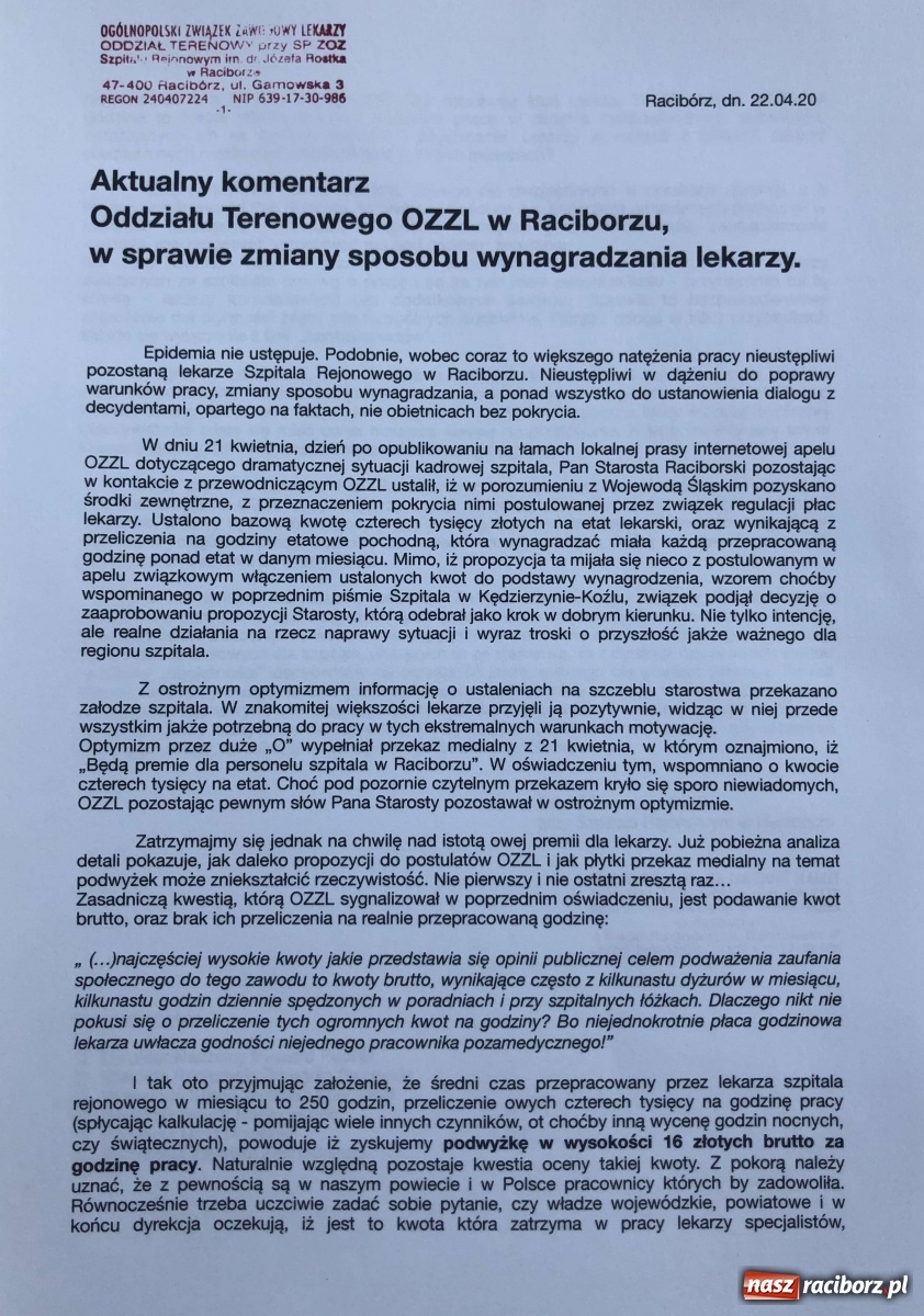 Zdjęcie w galerii na portalu naszraciborz.pl: Lekarze o premiach i płytkim przekazie zniekształcającym rzeczywistość wiadomości z regionu