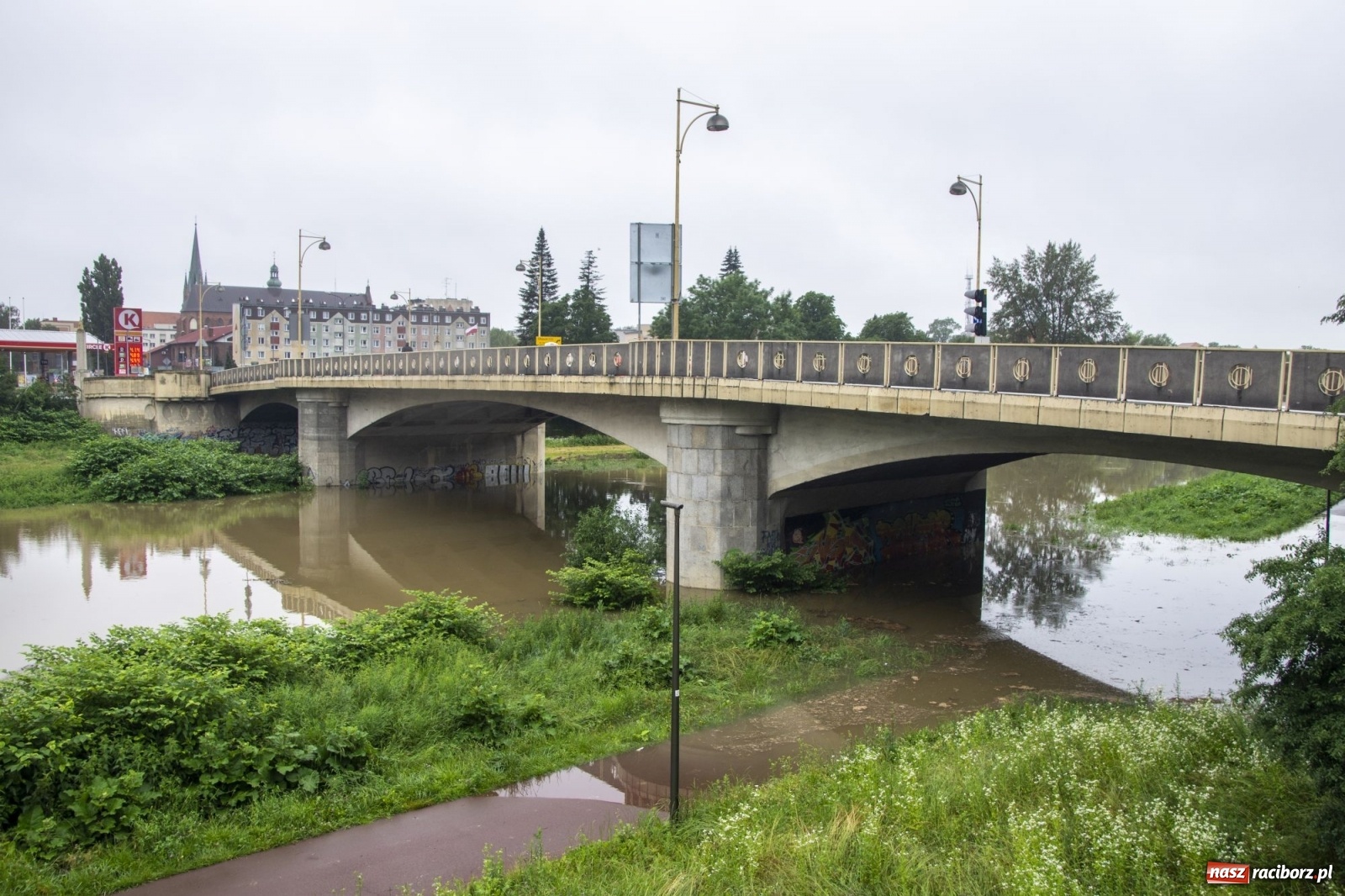 Zdjęcie w galerii na portalu naszraciborz.pl: Wojewoda zarządził pogotowie przeciwpowodziowe. Odra w Raciborzu w południe 21.06.2020 wiadomości z regionu
