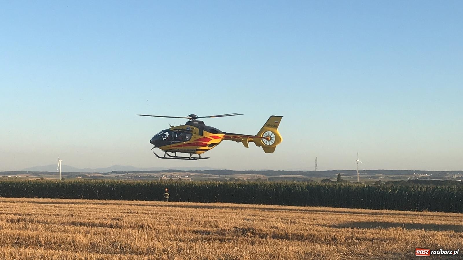Zdjęcie w galerii na portalu naszraciborz.pl: Groźny wypadek rowerzysty na trasie Cyprzanów-Żerdziny. Lądował śmigłowiec LPR wiadomości z regionu