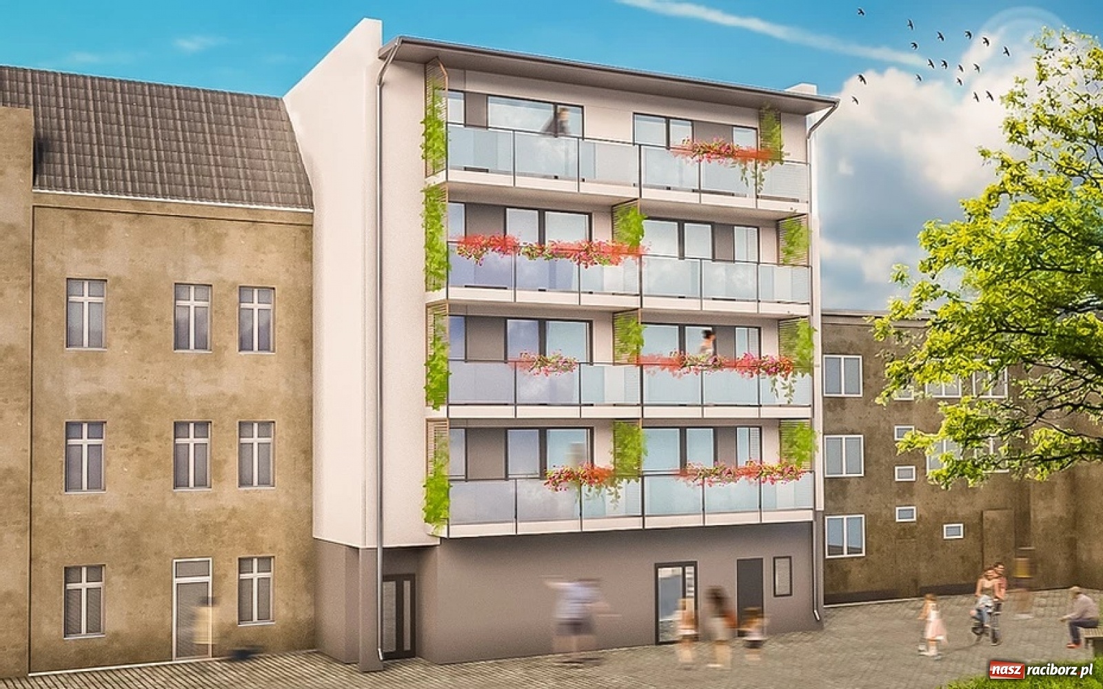 Zdjęcie w galerii na portalu naszraciborz.pl: Ulica Chopina wczoraj i dziś z nowym apartamentowcem wiadomości z regionu