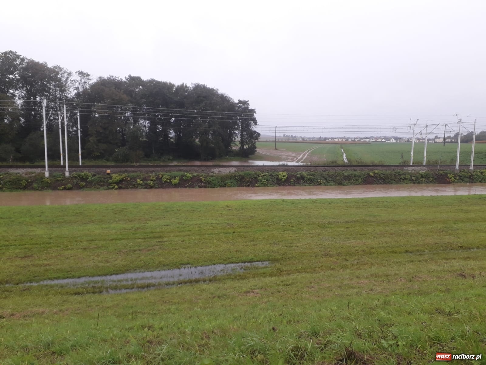 Zdjęcie w galerii na portalu naszraciborz.pl: W gminie Krzyżanowice groźna sytuacja na Bełku. Na Łapaczu układają zaporę z worków wiadomości z regionu